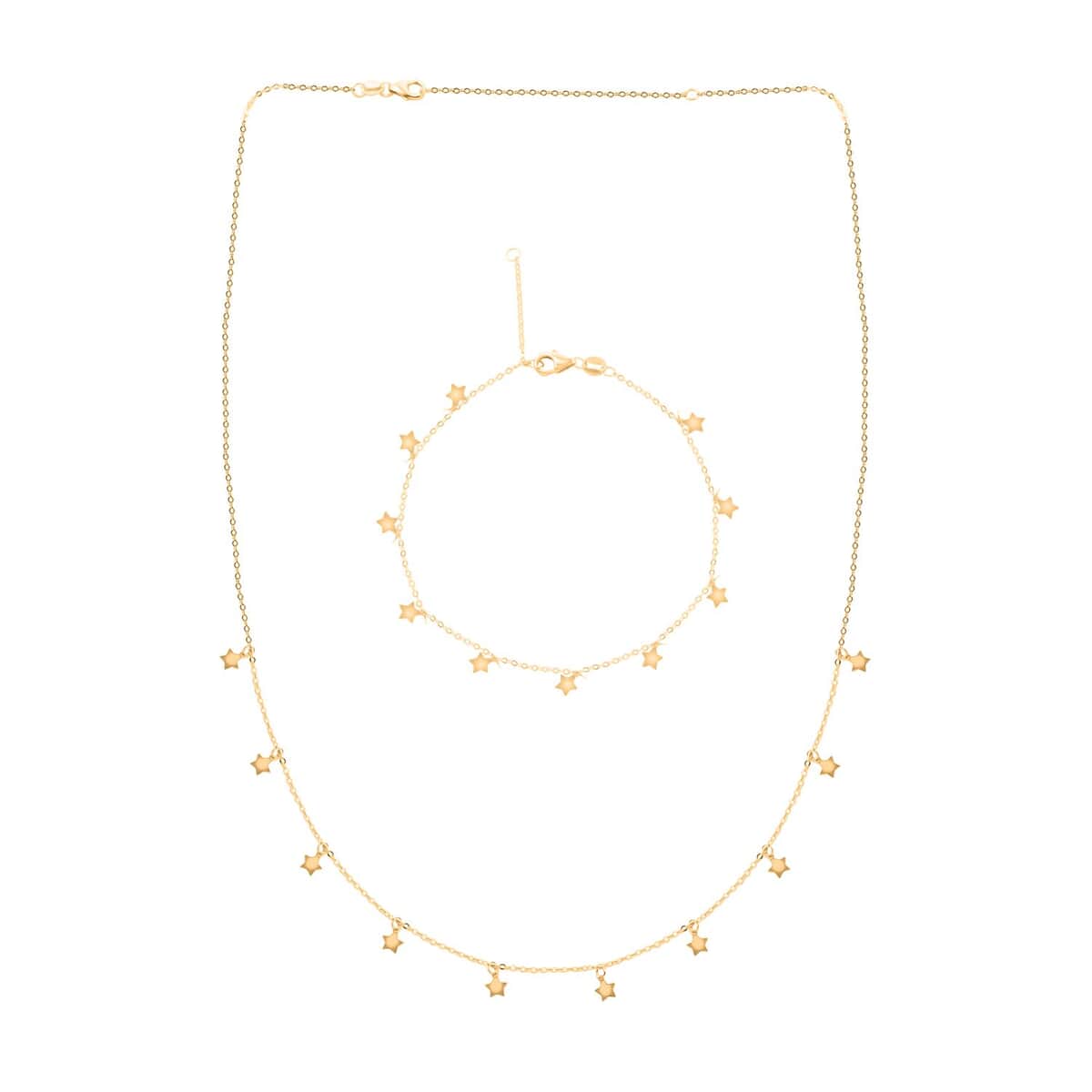 Italian Star Bracelet (7.00-8.00In) and Necklace 18-20 Inches in 10K Yellow Gold 1.80 Grams image number 0