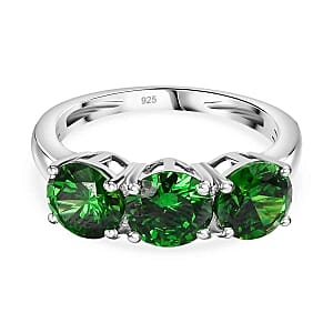 Simulated Green Diamond 3 Stone 6.00 ctw Ring (Size 5.5) and Pendant in Sterling Silver