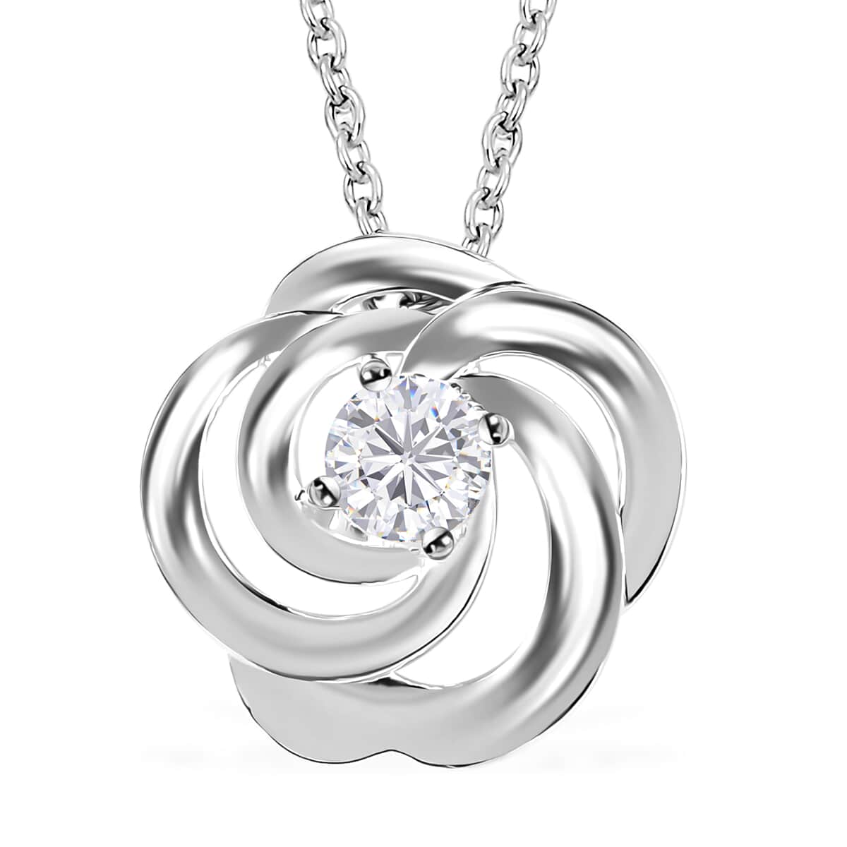 Simulated Diamond Pendant in Sterling Silver with Stainless Steel Necklace 20 Inches 0.90 ctw image number 0