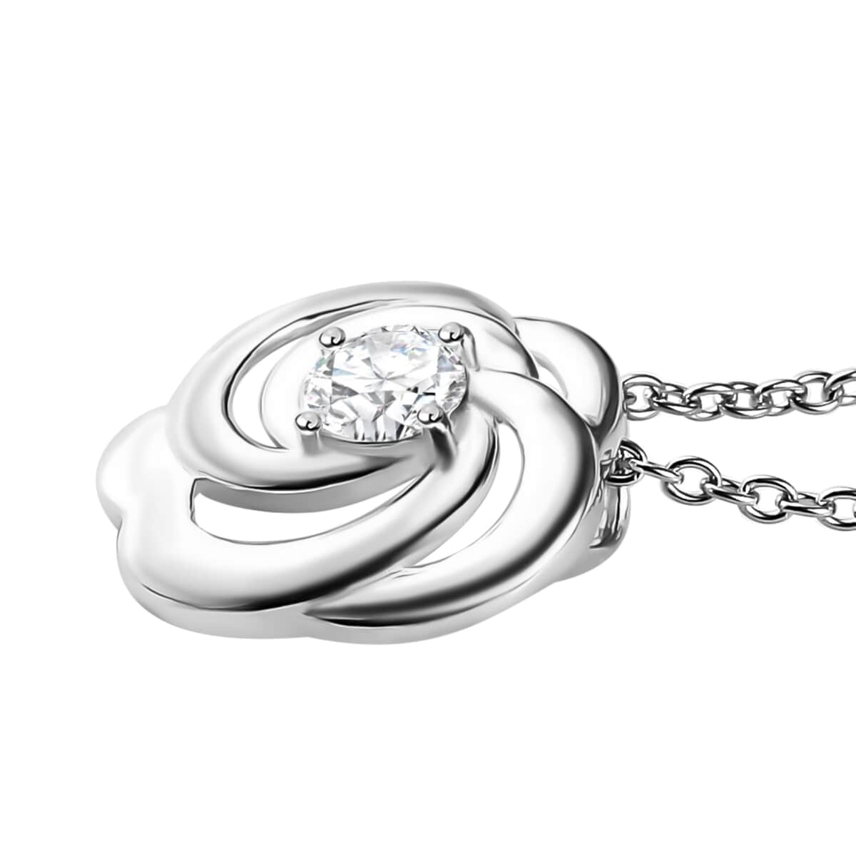 Simulated Diamond Pendant in Sterling Silver with Stainless Steel Necklace 20 Inches 0.90 ctw image number 3