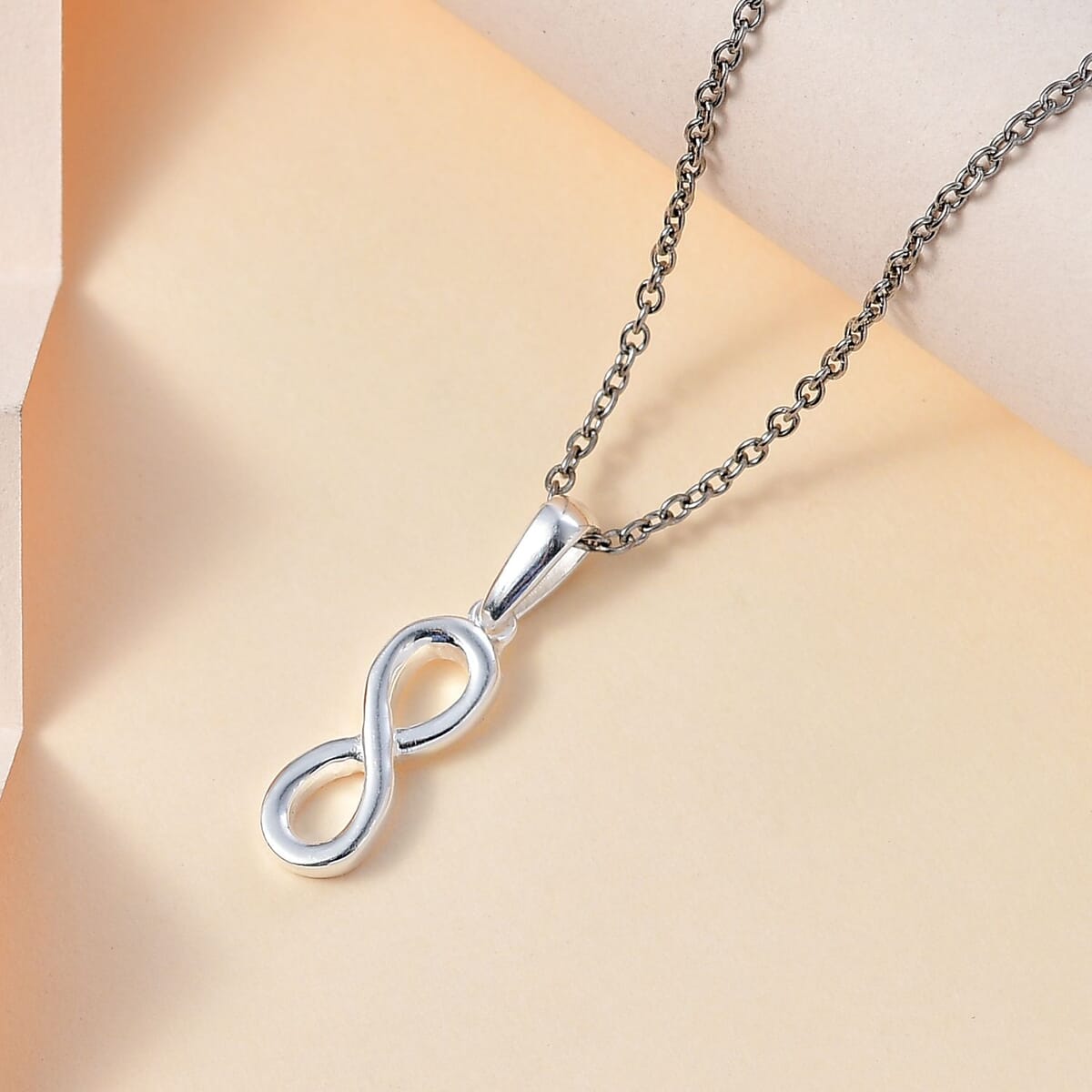 Sterling Silver Infinity Pendant with Stainless Steel Necklace 20 Inches image number 1
