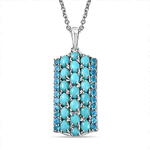 Premium Sleeping Beauty Turquoise and Malgache Neon Apatite Pendant Necklace 18 Inches in Platinum Over Sterling Silver 3.90 ctw