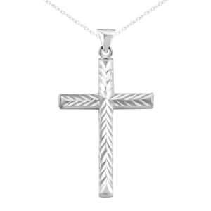 Sterling Silver Diamond-Cut Cross Pendant Necklace (18 Inches) (2.70 g)
