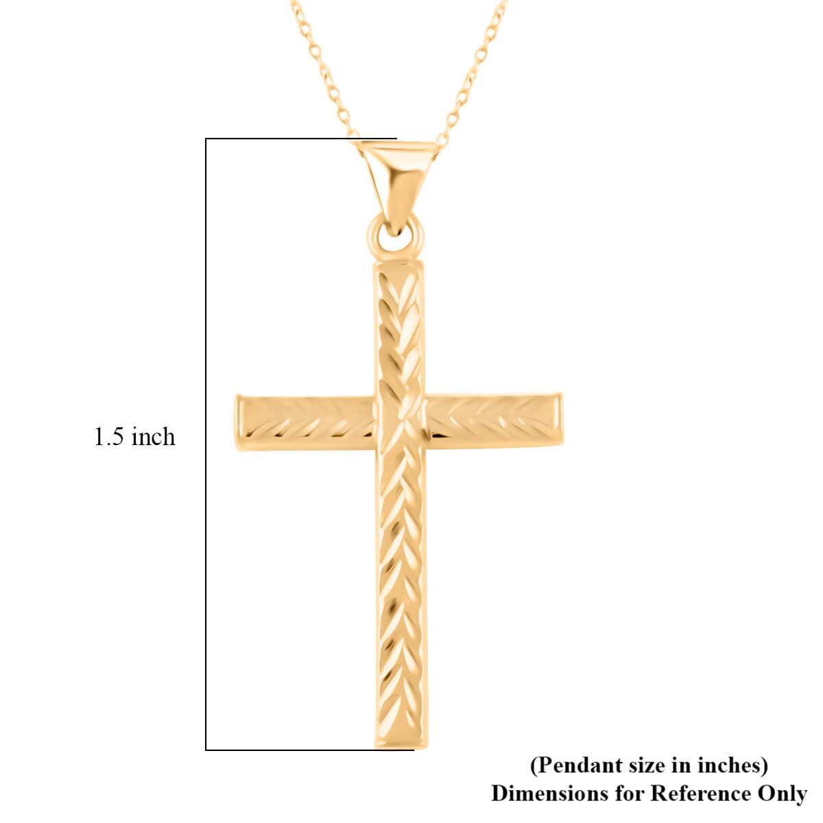 14K Yellow Gold Over Sterling Silver Diamond-Cut Cross Pendant Necklace 18 Inches 2.70 Grams image number 5