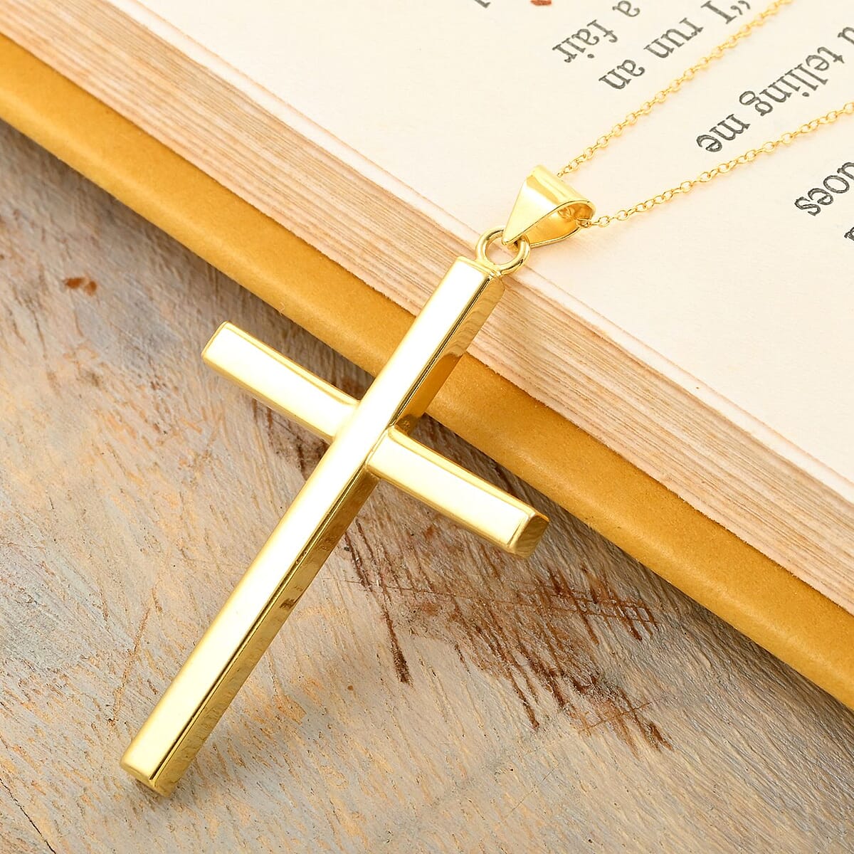 14K Yellow Gold Over Sterling Silver Cross Pendant Necklace 18 Inches 3 Grams image number 1