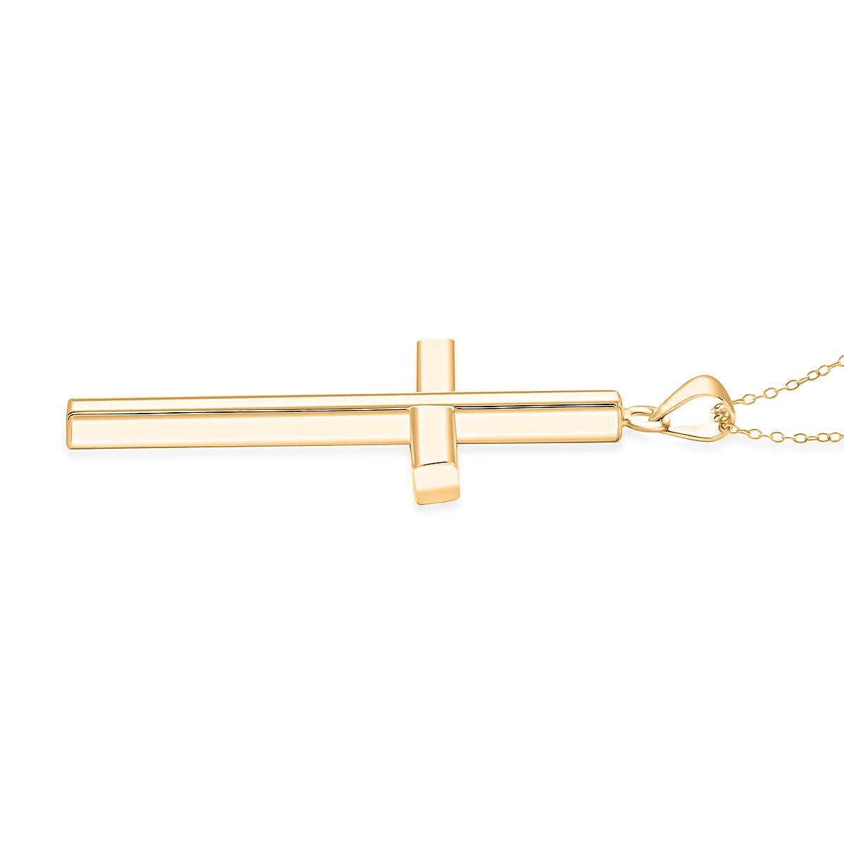 14K Yellow Gold Over Sterling Silver Cross Pendant Necklace 18 Inches 3 Grams image number 3