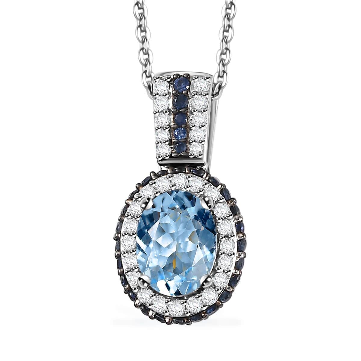 Santa Maria Aquamarine and Multi Gemstone Pendant Necklace 20 Inches in Platinum Over Sterling Silver 2.20 ctw image number 0