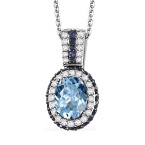 Santa Maria Aquamarine and Multi Gemstone Pendant Necklace 20 Inches in Platinum Over Sterling Silver 2.20 ctw