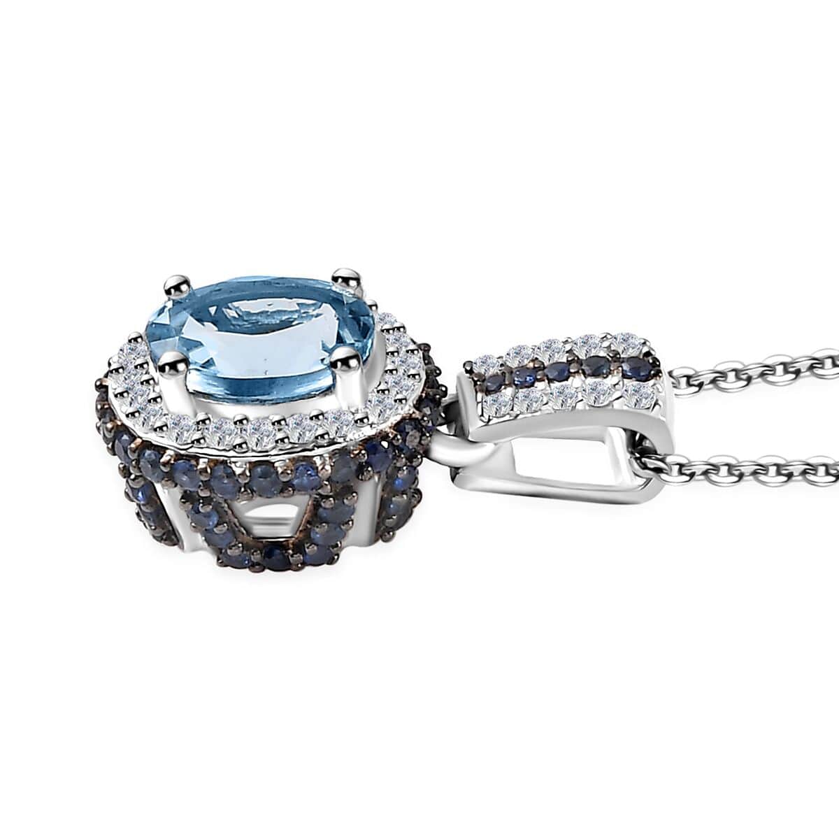 Santa Maria Aquamarine and Multi Gemstone Pendant Necklace 20 Inches in Platinum Over Sterling Silver 2.20 ctw image number 3