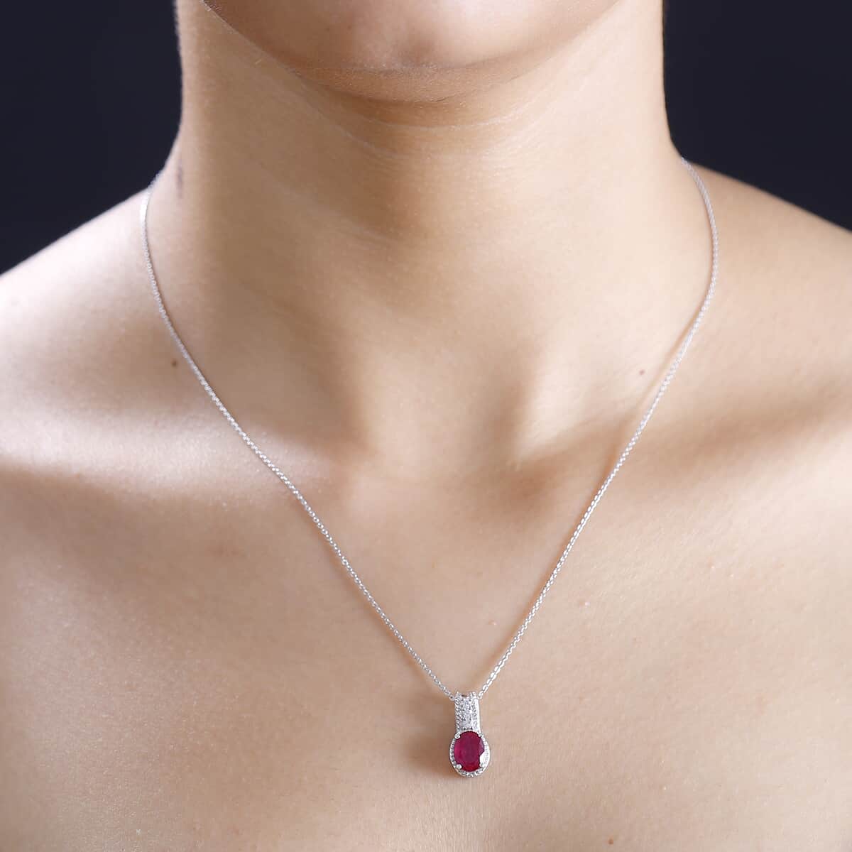 Niassa Ruby (FF), White Zircon Pendant Necklace (20 Inches) in Rhodium Over Sterling Silver 1.70 ctw image number 2