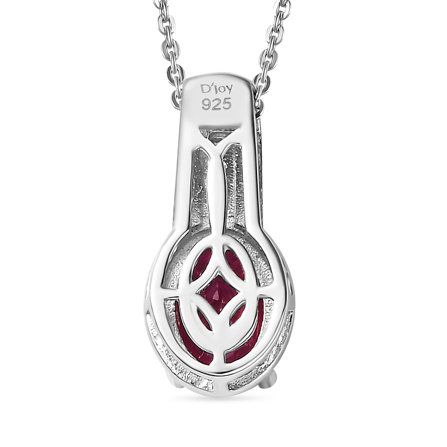 Niassa Ruby (FF) and White Zircon 1.70 ctw Pendant Necklace in Rhodium Over Sterling Silver 20 Inches