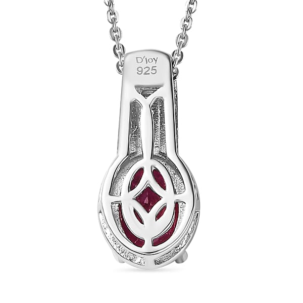 Niassa Ruby (FF) and White Zircon 1.70 ctw Pendant Necklace in Rhodium Over Sterling Silver 20 Inches