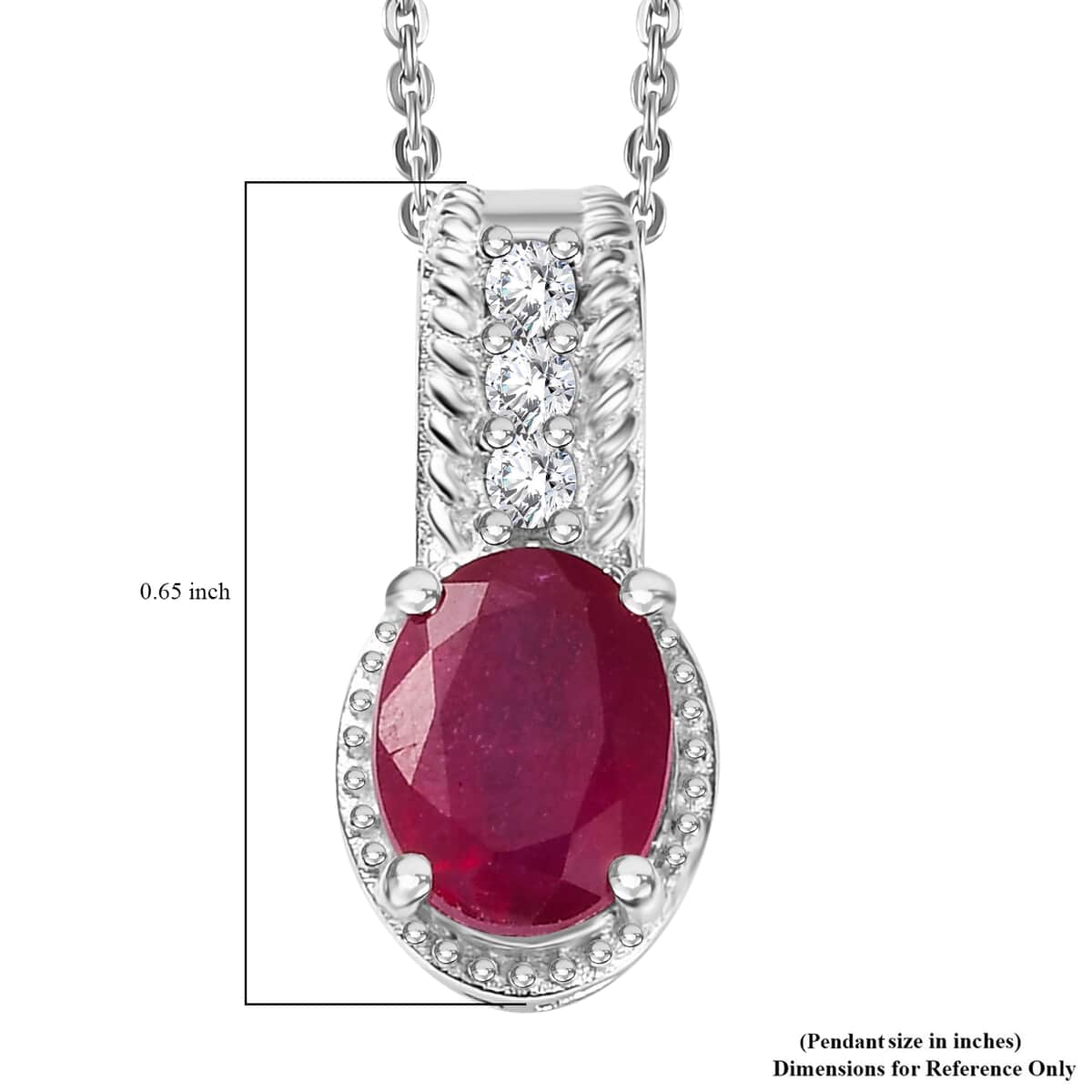 Niassa Ruby (FF), White Zircon Pendant Necklace (20 Inches) in Rhodium Over Sterling Silver 1.70 ctw image number 5