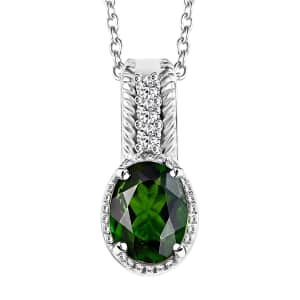 Chrome Diopside and White Zircon 1.40 ctw Pendant Necklace in Rhodium Over Sterling Silver 20 Inches