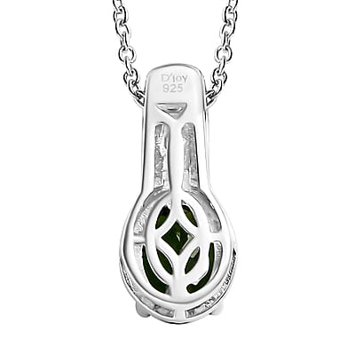 Chrome Diopside and White Zircon 1.40 ctw Pendant Necklace in Rhodium Over Sterling Silver 20 Inches