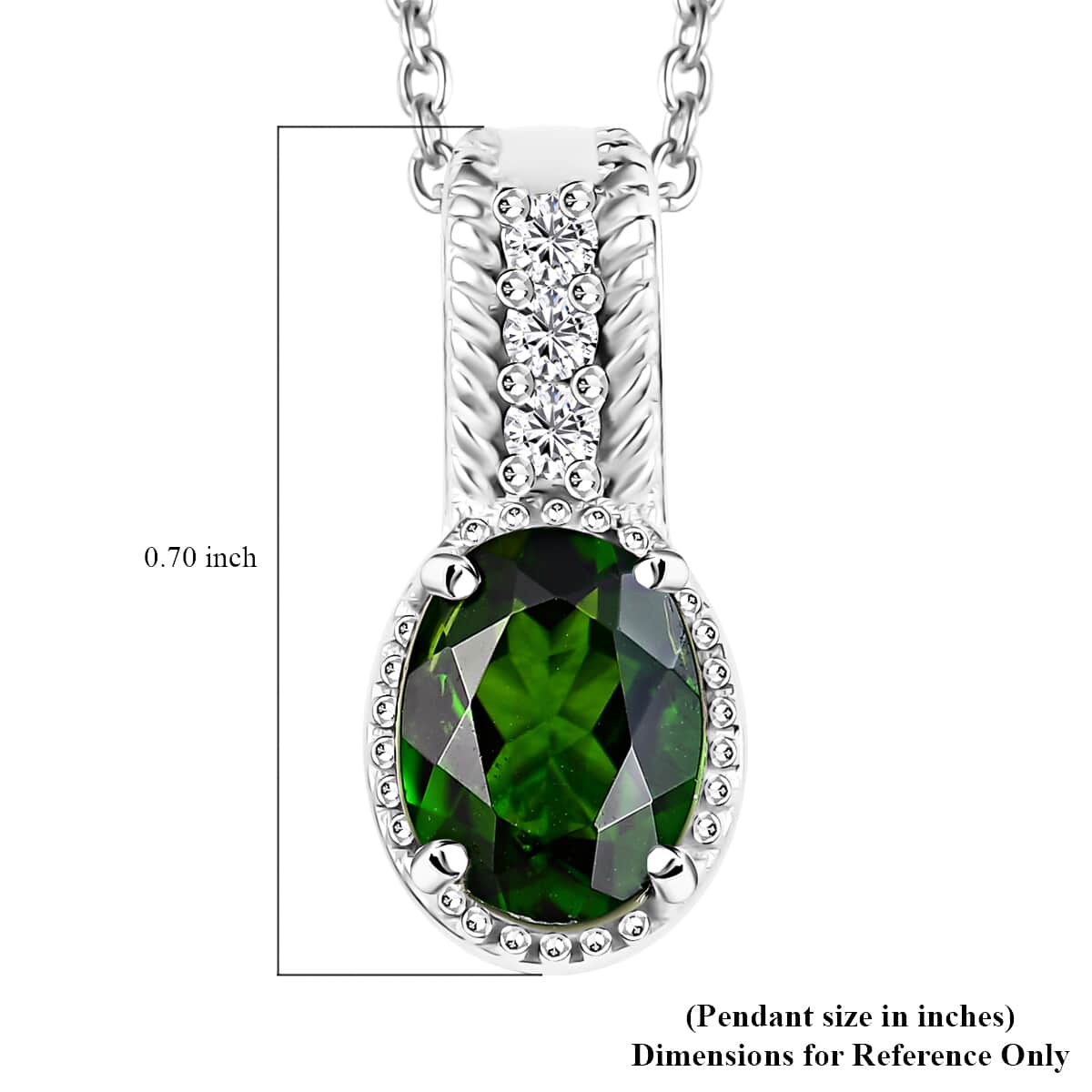 Chrome Diopside and White Zircon 1.40 ctw Pendant Necklace in Rhodium Over Sterling Silver 20 Inches image number 5