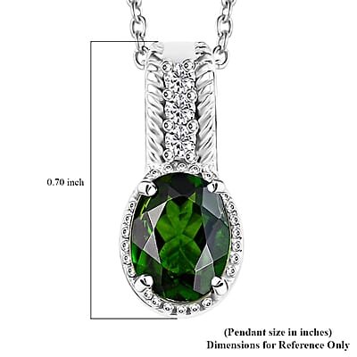 Chrome Diopside and White Zircon 1.40 ctw Pendant Necklace in Rhodium Over Sterling Silver 20 Inches