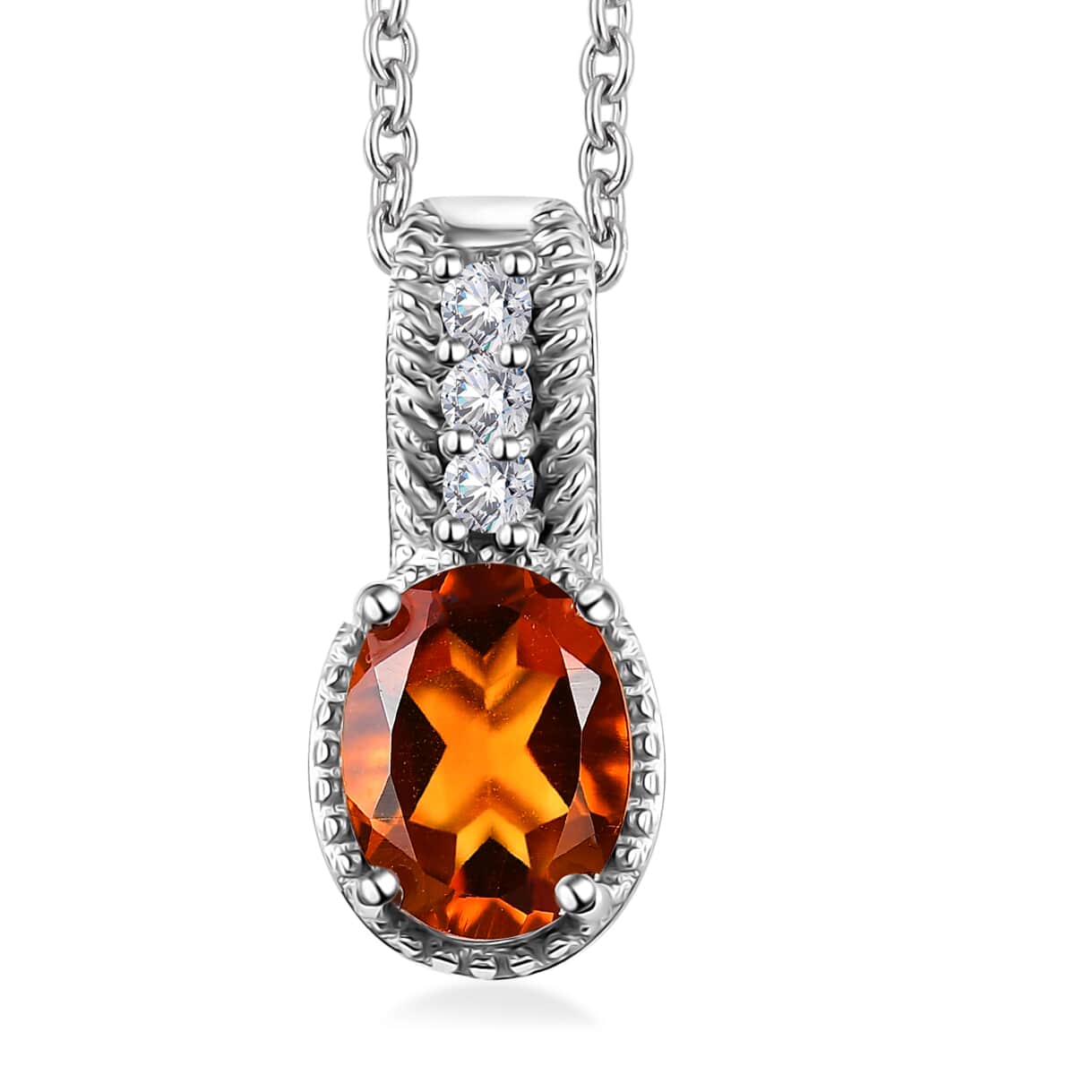 Santa Ana Madeira Citrine and White Zircon 1.10 ctw Pendant Necklace in Rhodium Over Sterling Silver 20 Inches image number 0