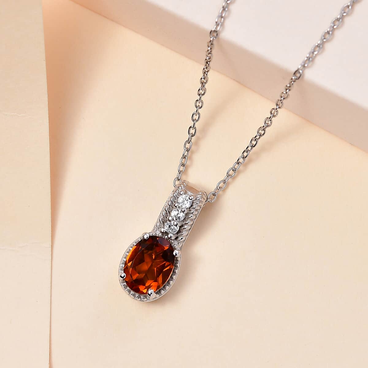 Santa Ana Madeira Citrine and White Zircon 1.10 ctw Pendant Necklace in Rhodium Over Sterling Silver 20 Inches image number 1