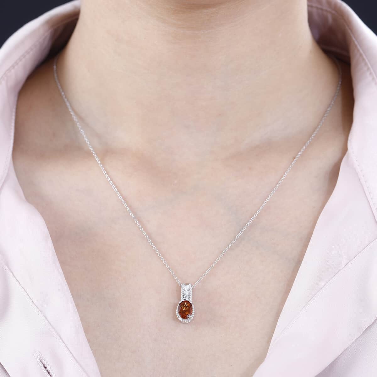 Santa Ana Madeira Citrine and White Zircon 1.10 ctw Pendant Necklace in Rhodium Over Sterling Silver 20 Inches image number 2