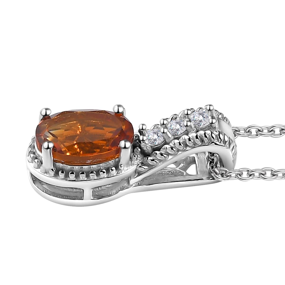 Santa Ana Madeira Citrine and White Zircon 1.10 ctw Pendant Necklace in Rhodium Over Sterling Silver 20 Inches image number 3