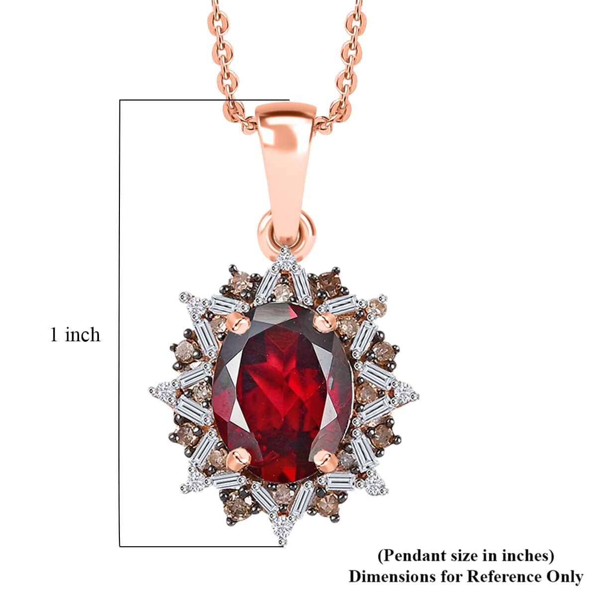 Tanzanian Wine Garnet, Natural Champagne and White Diamond Sunflower Pendant Necklace 20 Inches in 18K Vermeil Rose Gold Over Sterling Silver 2.40 ctw image number 4