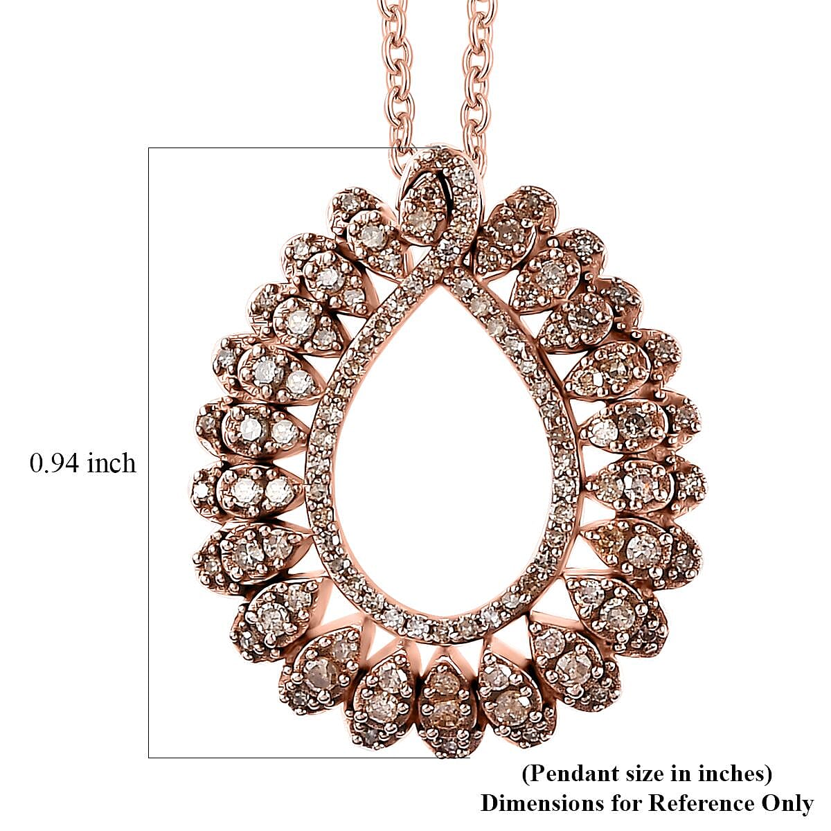 Natural Champagne Diamond Pendant Necklace 20 Inches in 18K Vermeil Rose Gold Over Sterling Silver 0.50 ctw