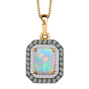 AAA Ethiopian Welo Opal and Multi Gemstone 2.35 ctw Ethereal Mirage Pendant Necklace in 14K Vermeil Yellow Gold Over Sterling Silver 20 Inches