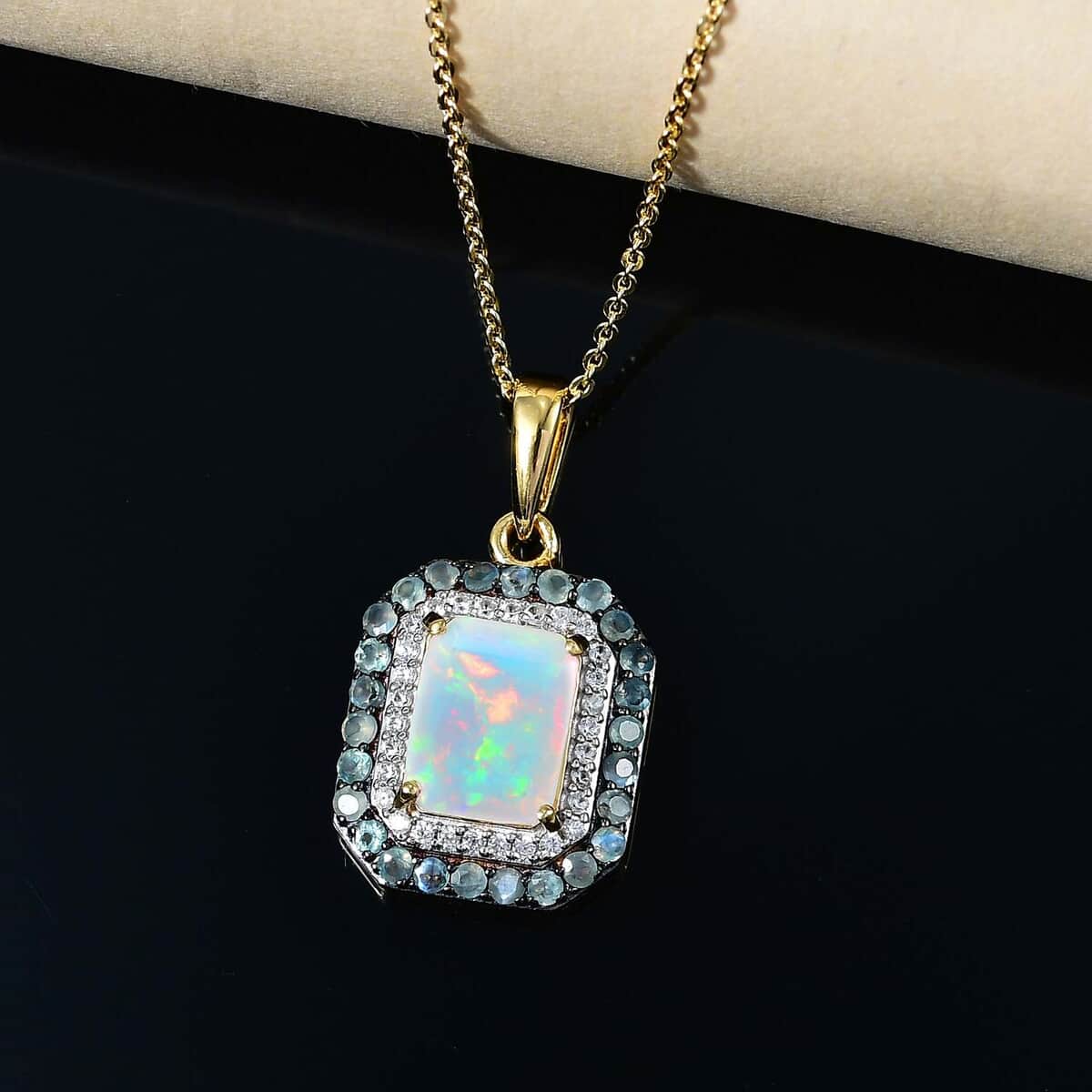 AAA Ethiopian Welo Opal and Multi Gemstone 2.35 ctw Ethereal Mirage Pendant Necklace in 14K Vermeil Yellow Gold Over Sterling Silver 20 Inches image number 2