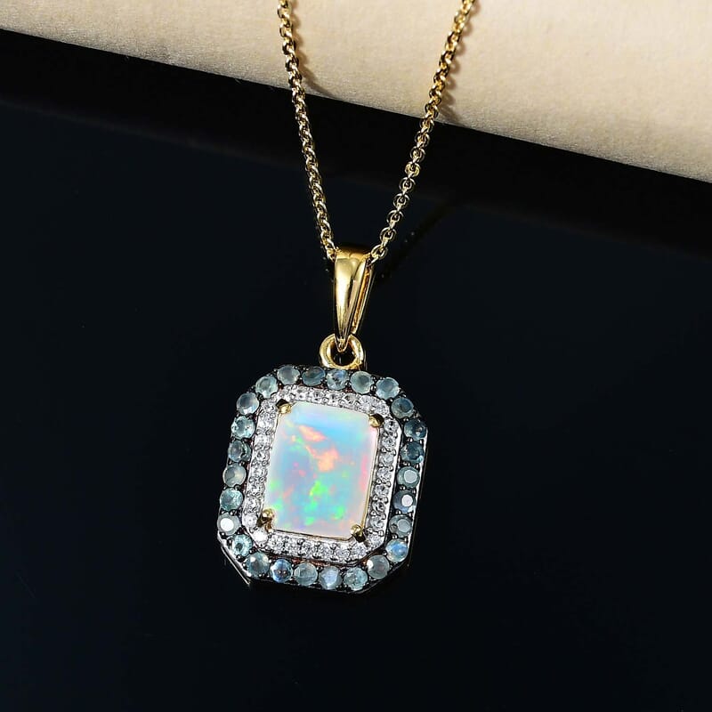 AAA Ethiopian Welo Opal and Multi Gemstone 2.35 ctw Ethereal Mirage Pendant Necklace in 14K Vermeil Yellow Gold Over Sterling Silver 20 Inches