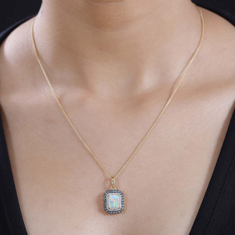 AAA Ethiopian Welo Opal and Multi Gemstone 2.35 ctw Ethereal Mirage Pendant Necklace in 14K Vermeil Yellow Gold Over Sterling Silver 20 Inches