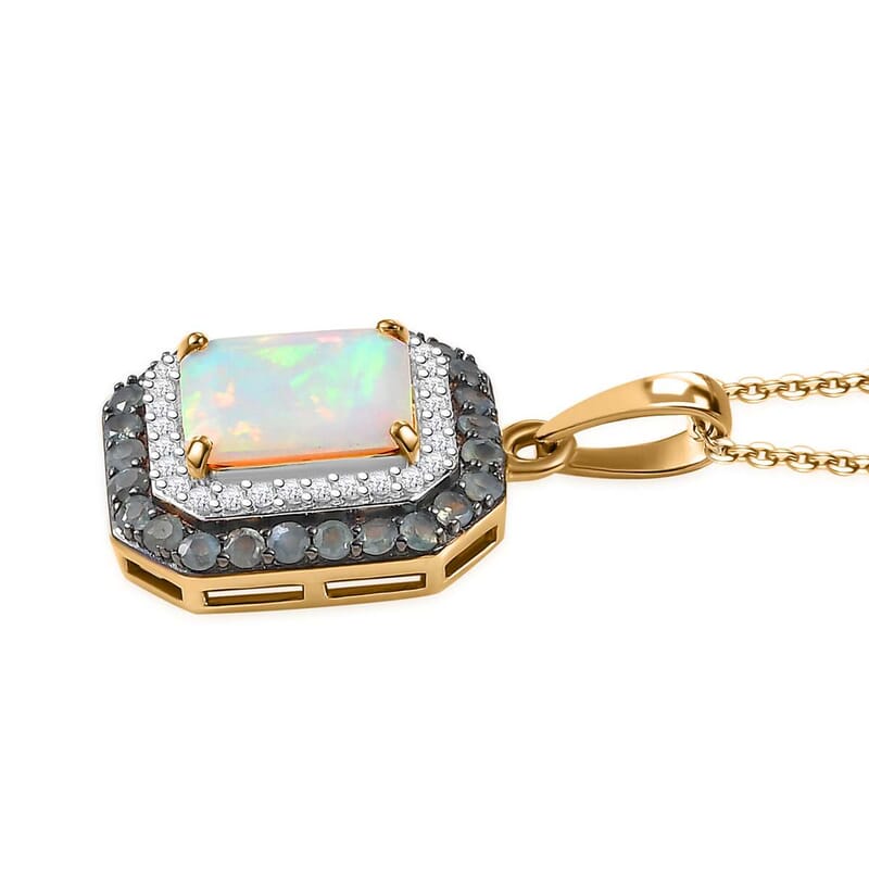 AAA Ethiopian Welo Opal and Multi Gemstone 2.35 ctw Ethereal Mirage Pendant Necklace in 14K Vermeil Yellow Gold Over Sterling Silver 20 Inches