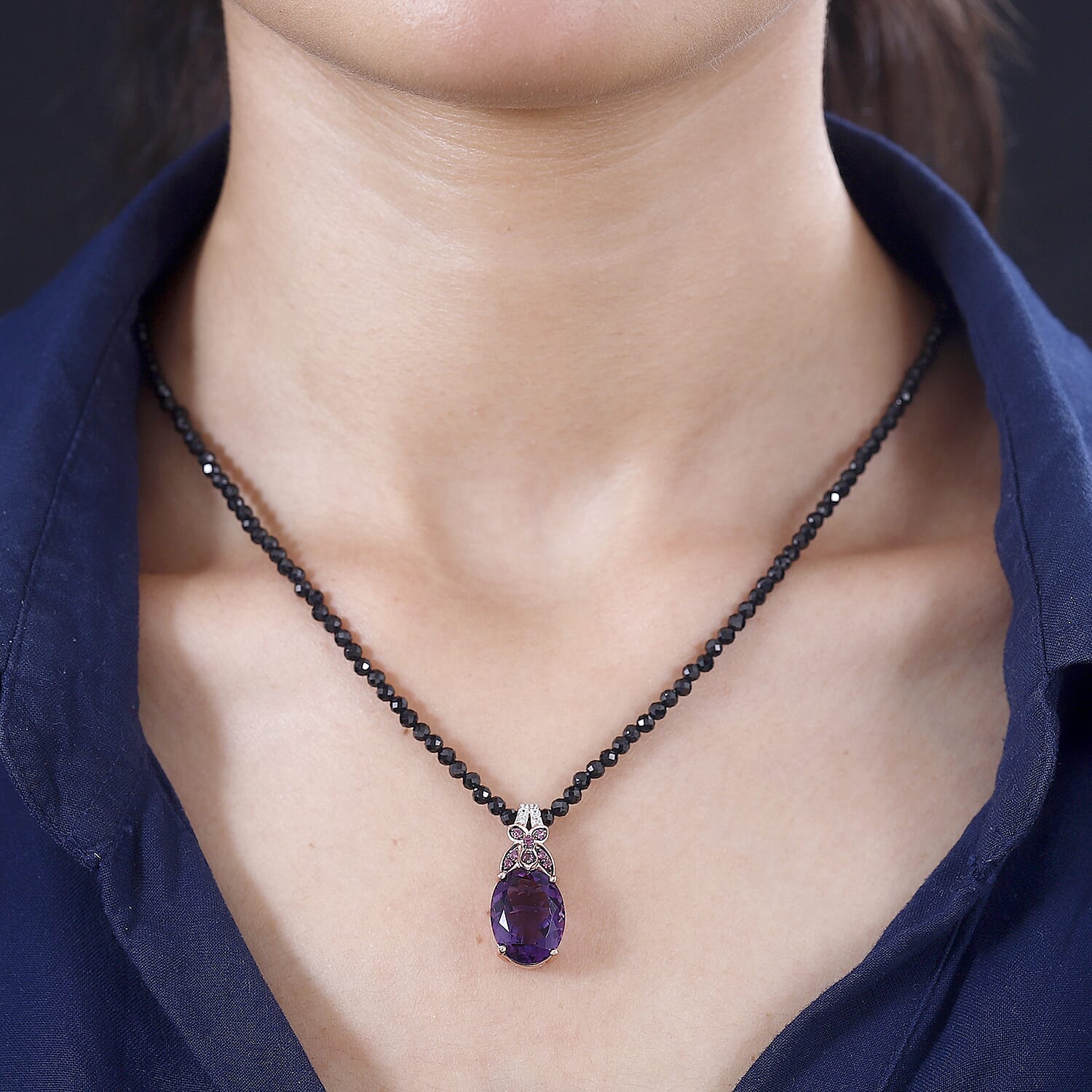 Buy African Amethyst and Multi Gemstone Pendant with Black