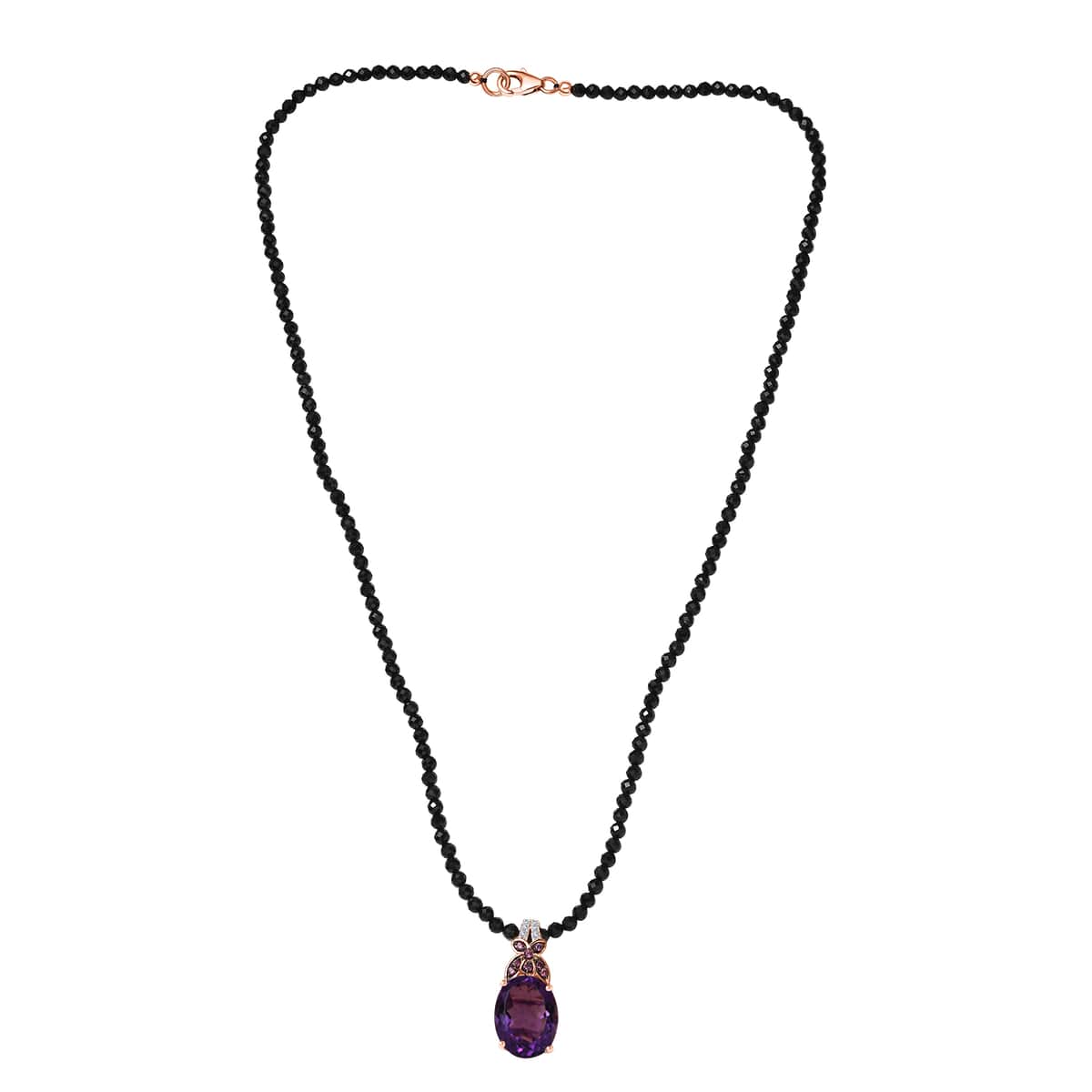 African Amethyst and Multi Gemstone Pendant with Black Spinel 84.65 ctw Beaded Necklace 20 Inches in 14K Vermeil Rose Gold Over Sterling Silver image number 3