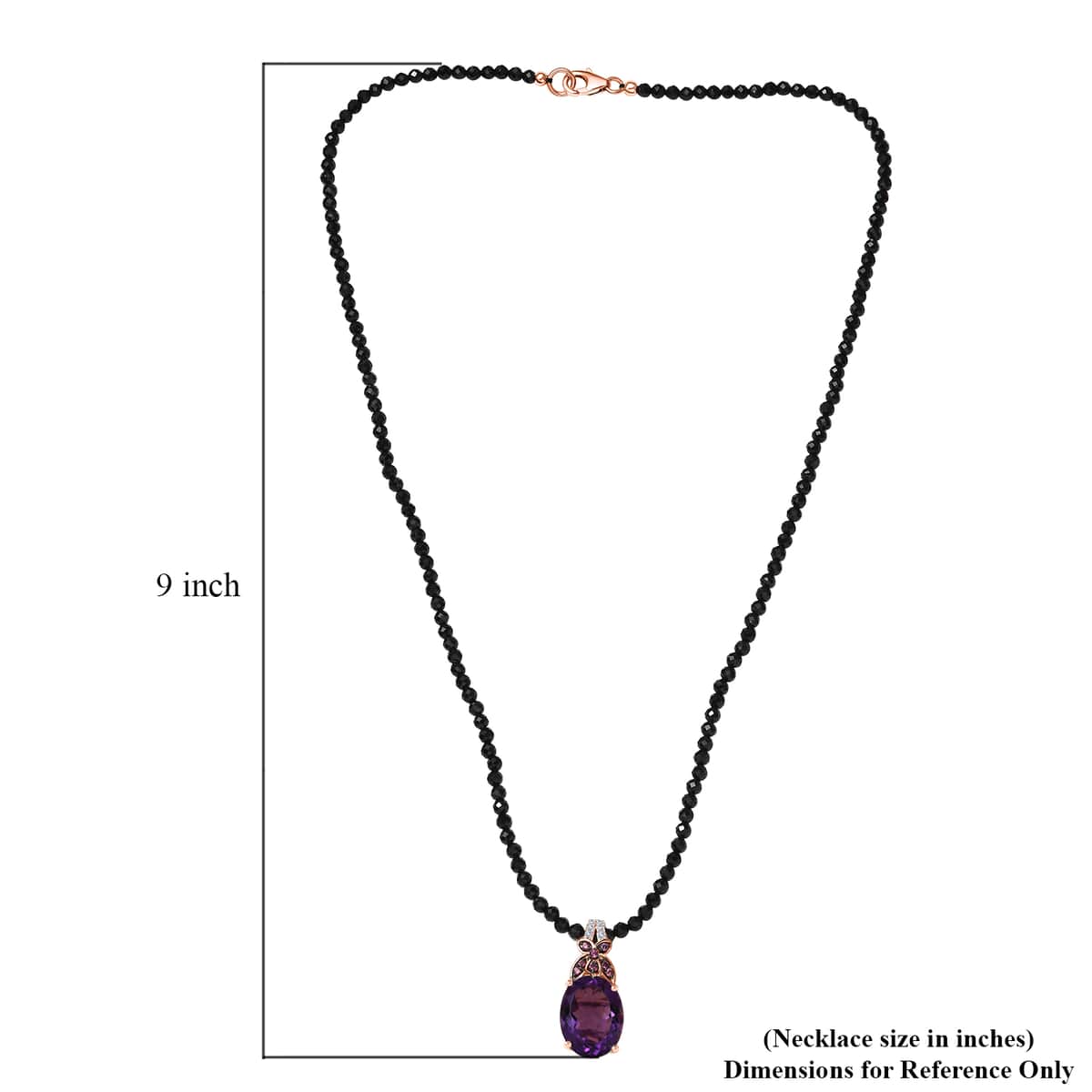 African Amethyst and Multi Gemstone Pendant with Black Spinel 84.65 ctw Beaded Necklace 20 Inches in 14K Vermeil Rose Gold Over Sterling Silver image number 5