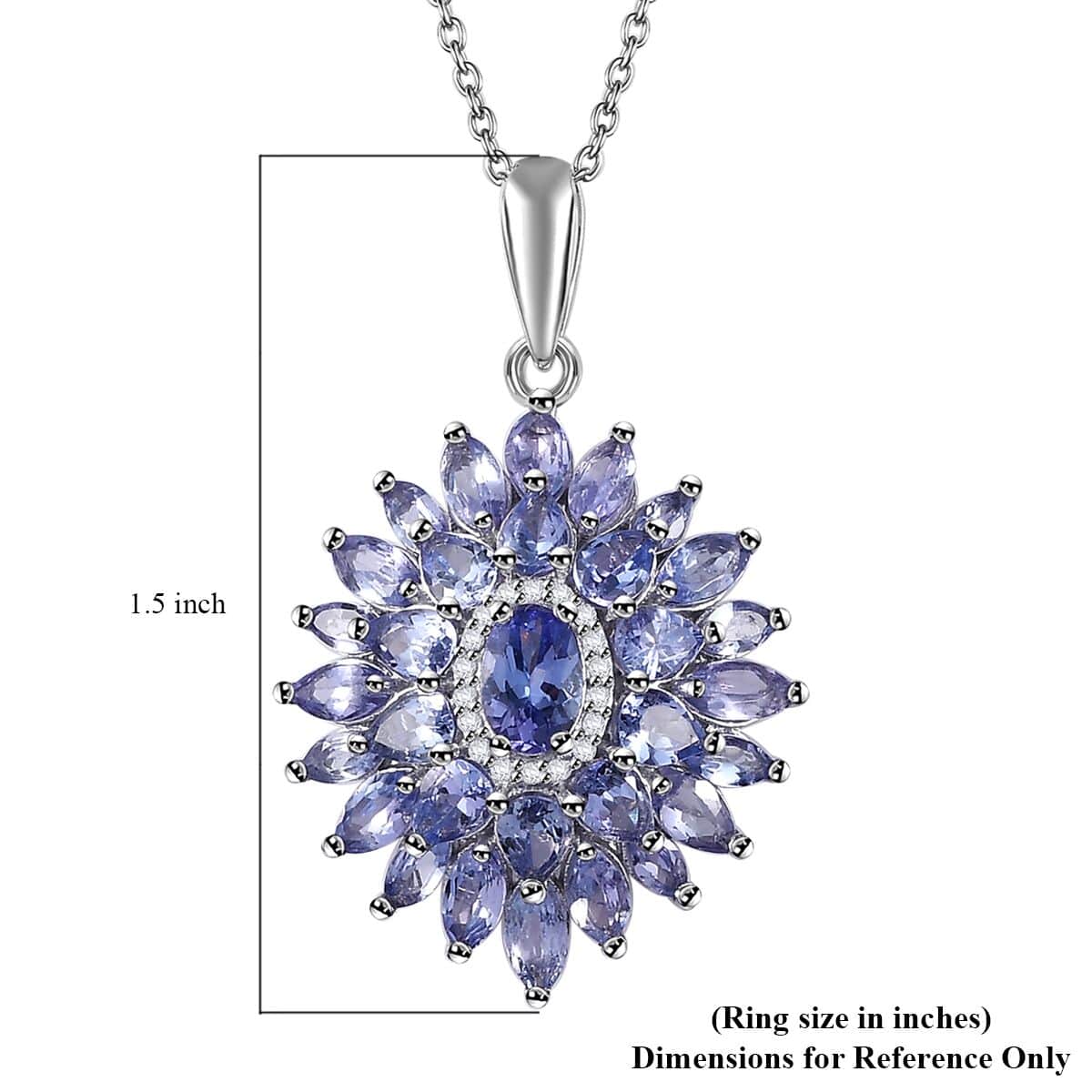 Tanzanite and White Zircon Dahlia Floral Spray Pendant Necklace 20 Inches in Rhodium Over Sterling Silver 4.35 ctw image number 6