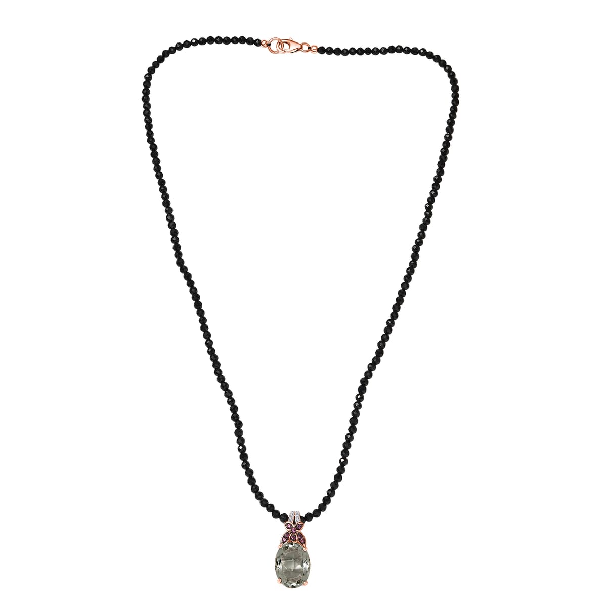 Montezuma Prasiolite and Multi Gemstone Pendant with Black Spinel 84.50 ctw Beaded Necklace in 14K Vermeil RG Over Sterling Silver 20 Inches image number 3