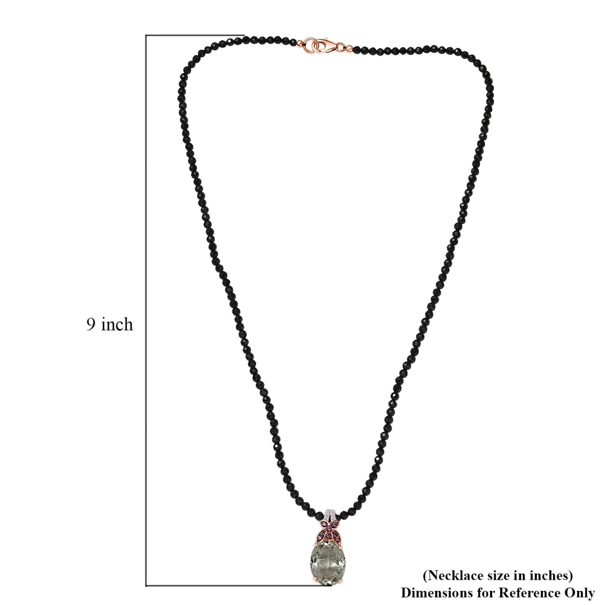 Montezuma Prasiolite and Multi Gemstone Pendant with Black Spinel 84.50 ctw Beaded Necklace in 14K Vermeil RG Over Sterling Silver 20 Inches image number 5