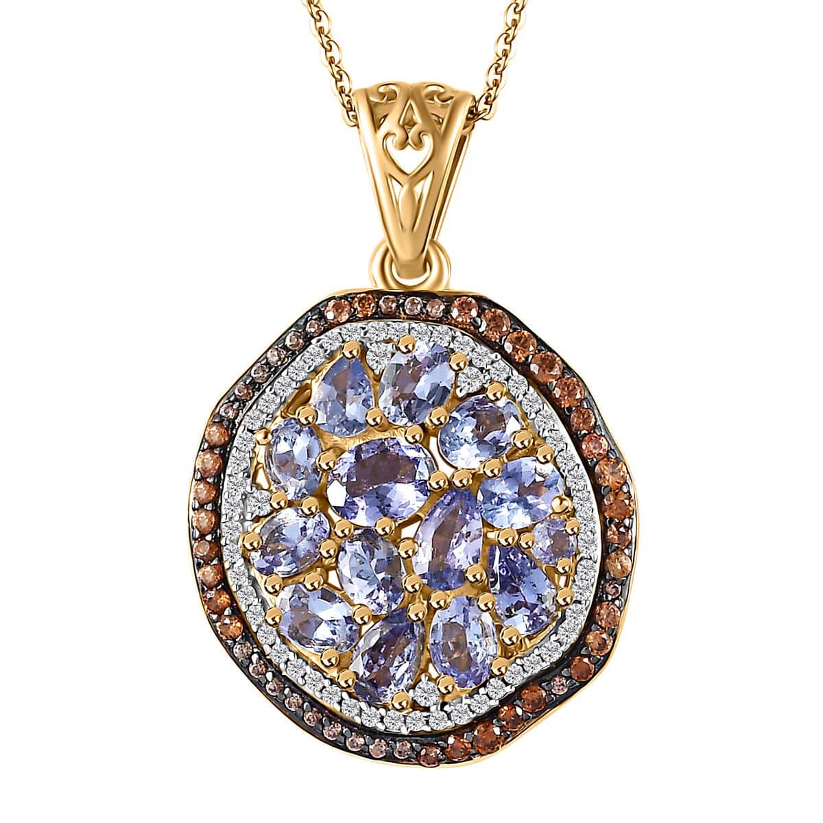 Tanzanite, Brown and White Zircon Sea Pebble Pendant Necklace 20 Inches in 18K Vermeil Yellow Gold Over Sterling Silver 3.30 ctw image number 0