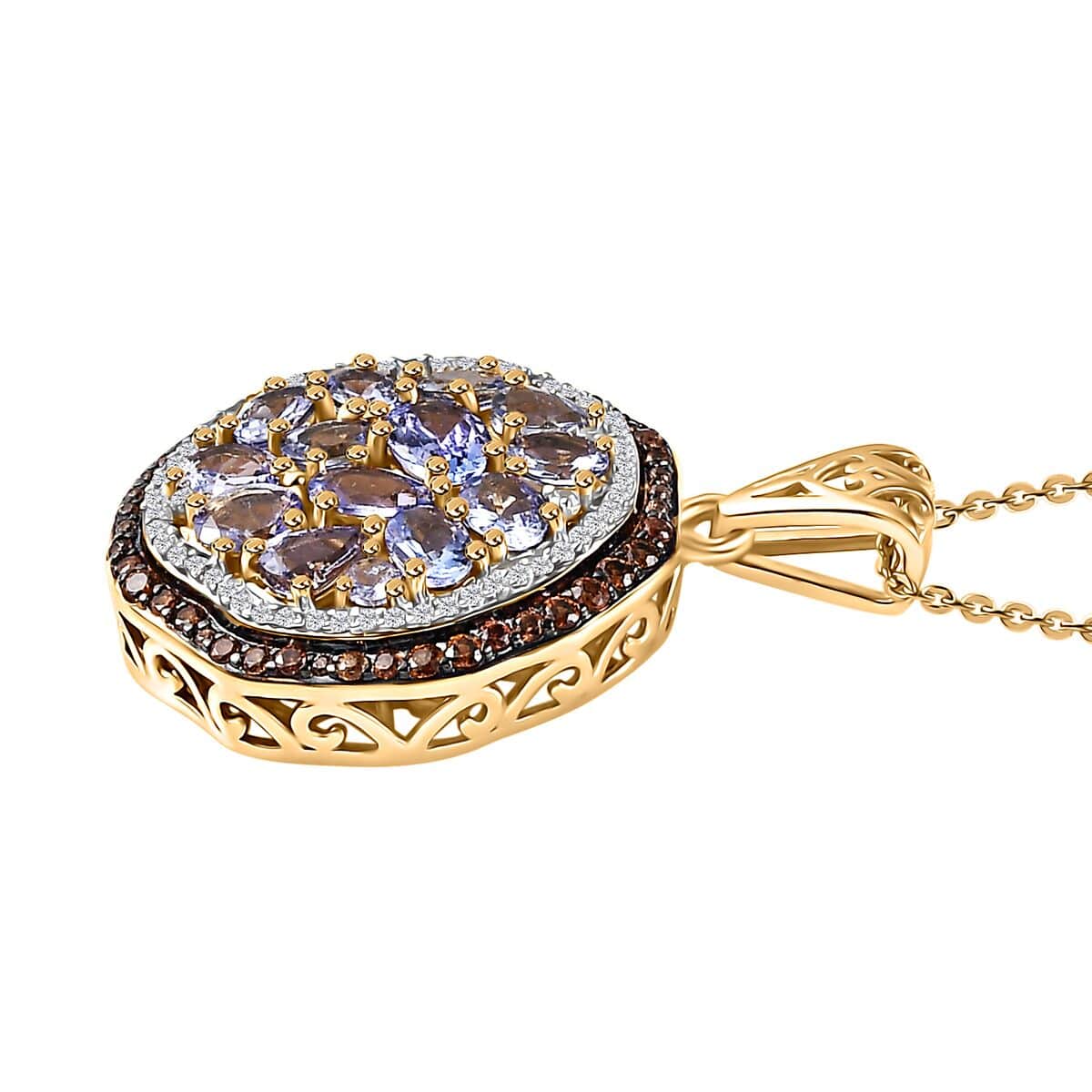 Tanzanite, Brown and White Zircon Sea Pebble Pendant Necklace 20 Inches in 18K Vermeil Yellow Gold Over Sterling Silver 3.30 ctw image number 3