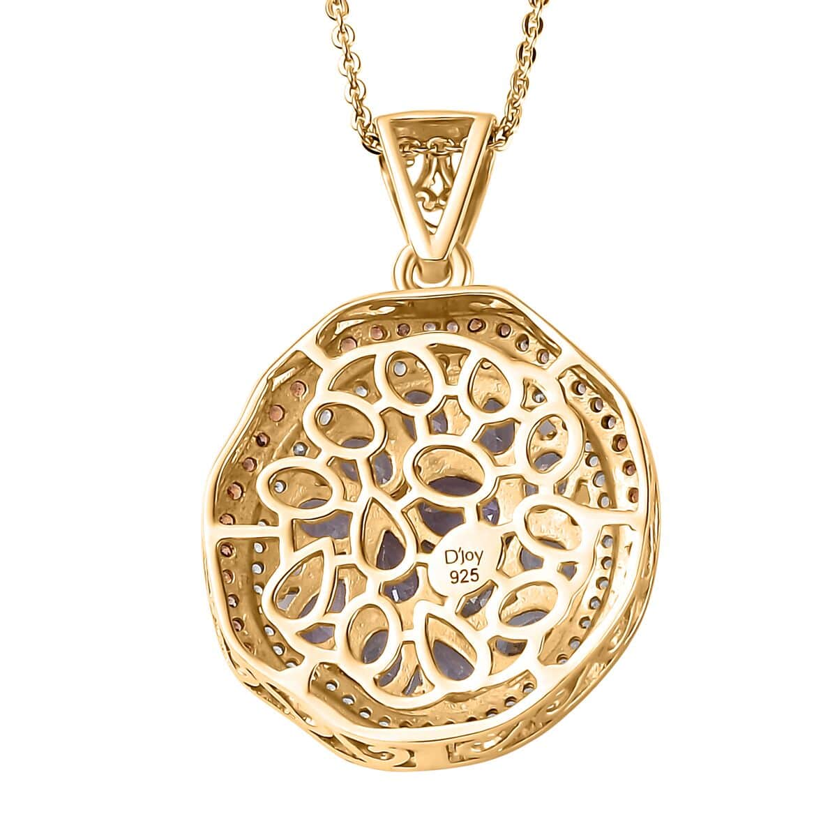 Tanzanite, Brown and White Zircon Sea Pebble Pendant Necklace 20 Inches in 18K Vermeil Yellow Gold Over Sterling Silver 3.30 ctw image number 4