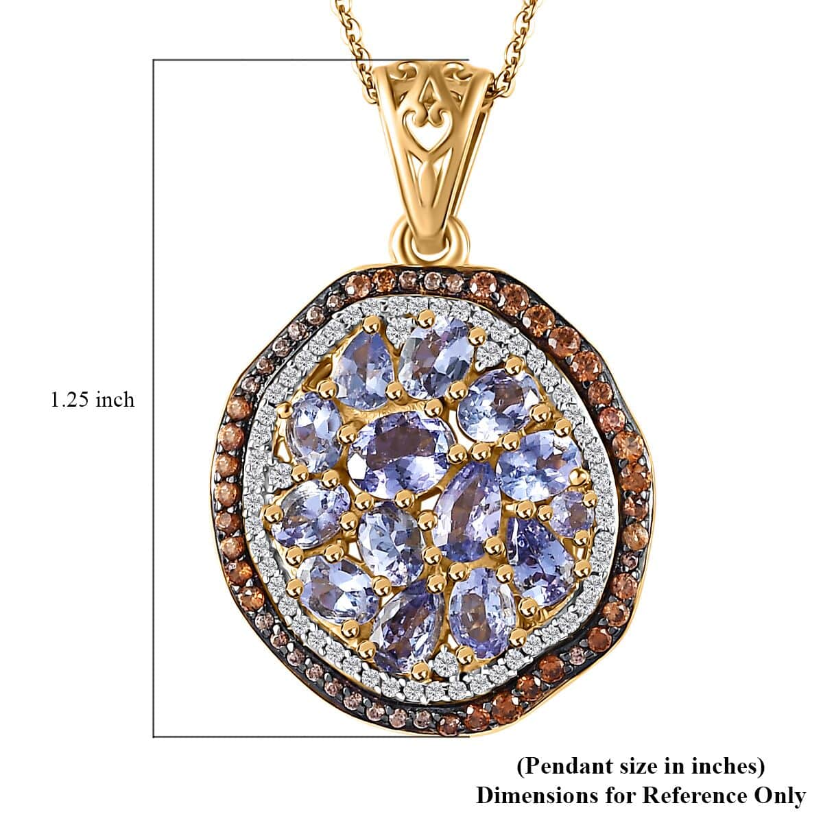 Tanzanite, Brown and White Zircon Sea Pebble Pendant Necklace 20 Inches in 18K Vermeil Yellow Gold Over Sterling Silver 3.30 ctw image number 5