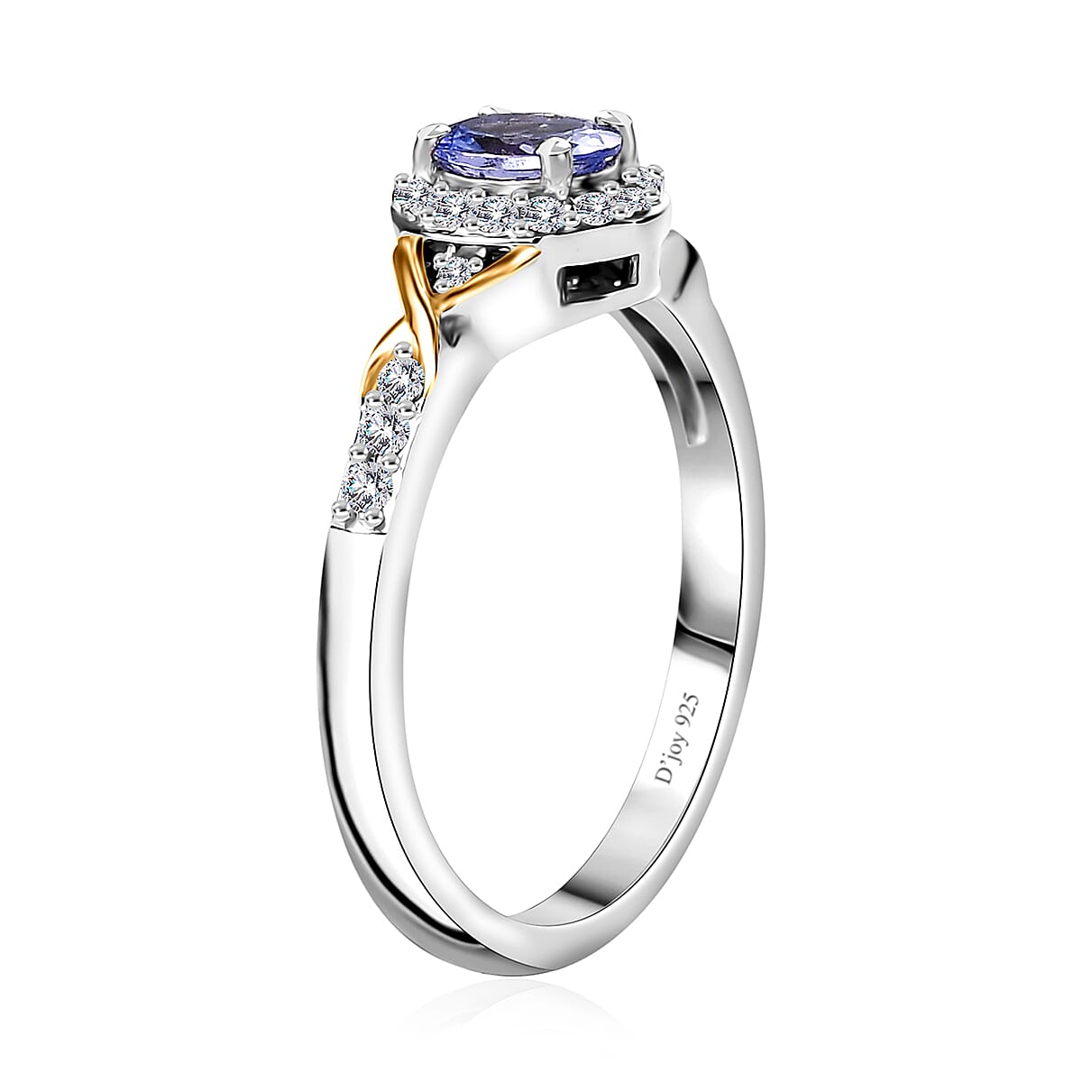 Tanzanite and White Zircon Infinity Halo Ring (Size 5.0) and Pendant Necklace 20 Inches in Vermeil YG and Rhodium Over Sterling Silver 1.25 ctw