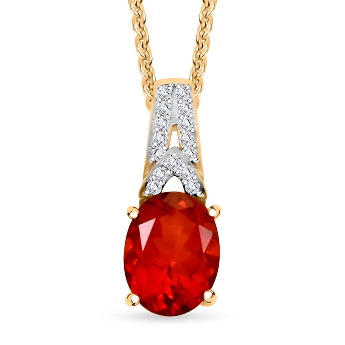 Brazilian Cherry Citrine and White Zircon 1.90 ctw Pendant Necklace in 14K Vermeil Yellow Gold Over Sterling Silver 20 Inches image number 0