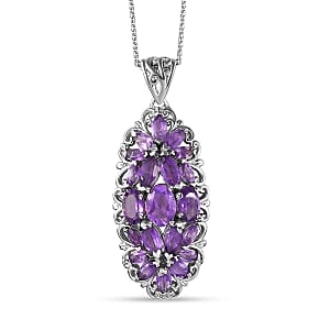 African Amethyst Elongated Pendant Necklace 20 Inches in Platinum Over Sterling Silver 3.90 ctw