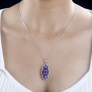 African Amethyst Elongated Pendant Necklace 20 Inches in Platinum Over Sterling Silver 3.90 ctw