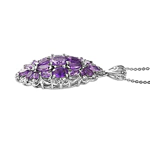African Amethyst Elongated Pendant Necklace 20 Inches in Platinum Over Sterling Silver 3.90 ctw