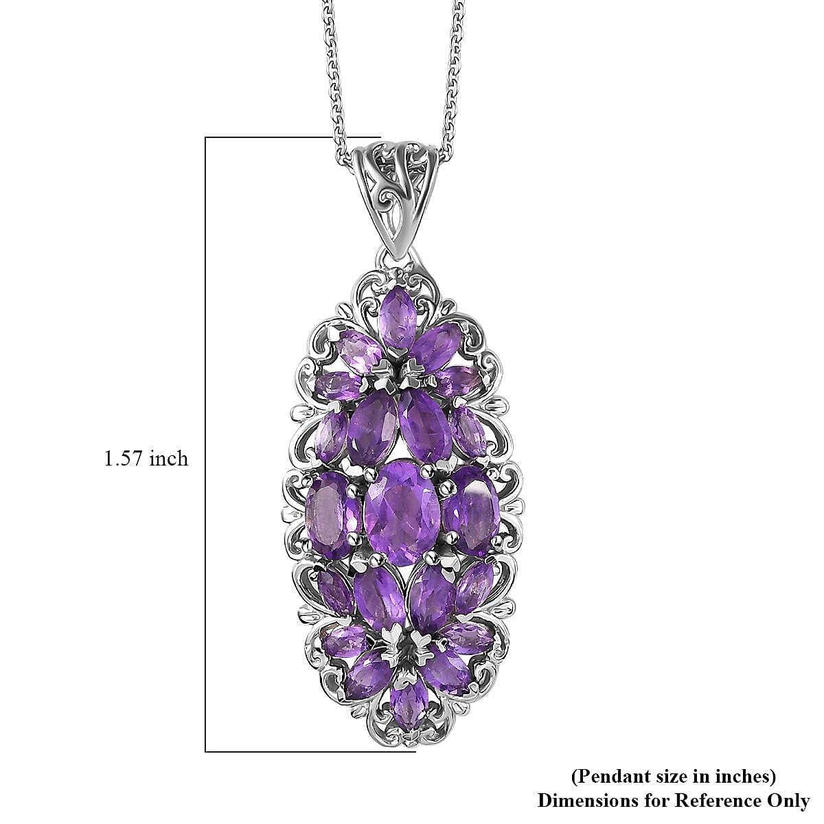 African Amethyst Elongated Pendant Necklace 20 Inches in Platinum Over Sterling Silver 3.90 ctw image number 6