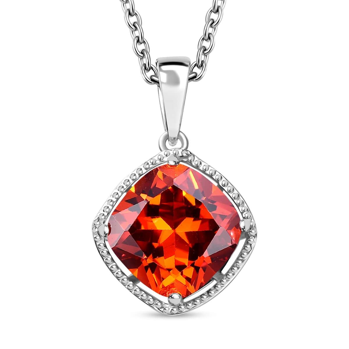 Simulated Red Diamond 6.90 ctw Pendant in Sterling Silver With Stainless Steel Necklace 20 Inches image number 0