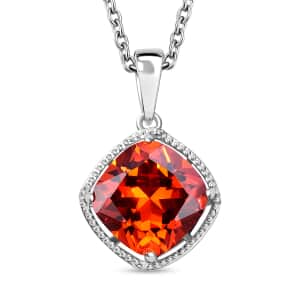 Simulated Red Diamond 6.90 ctw Pendant in Sterling Silver With Stainless Steel Necklace 20 Inches